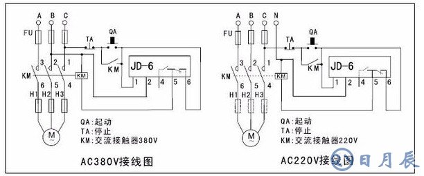 JD一6的電機(jī)保護(hù)器五個接線柱的接法圖